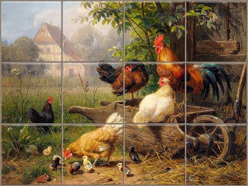 Kitchen tile mural - farm with rooster tile